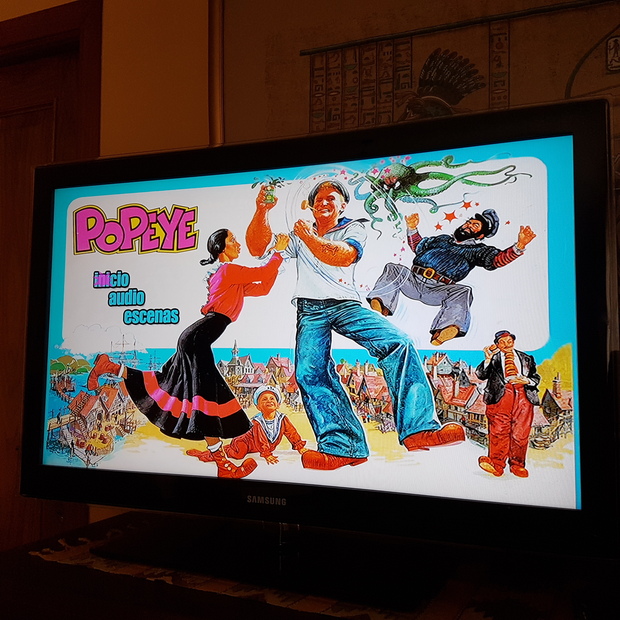 El menú principal de Robin Williams Popeye DVD de Walt Disney editado por primera vez en España