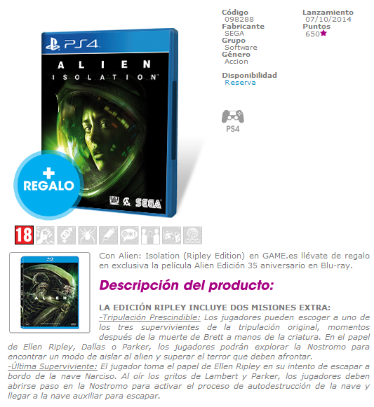 ALIEN 35 aniversario de regalo con la reserva de Alien: Isolation