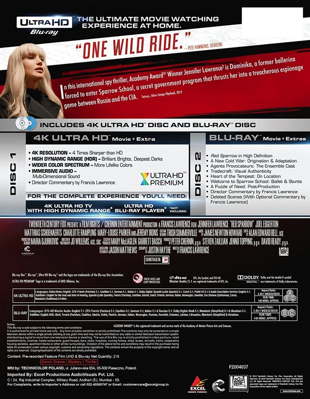 Red sparrow steelbook 