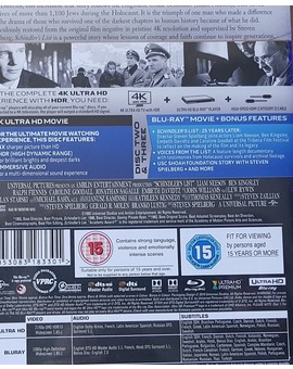 Idiomas del steelbook Schindler’s List inglés