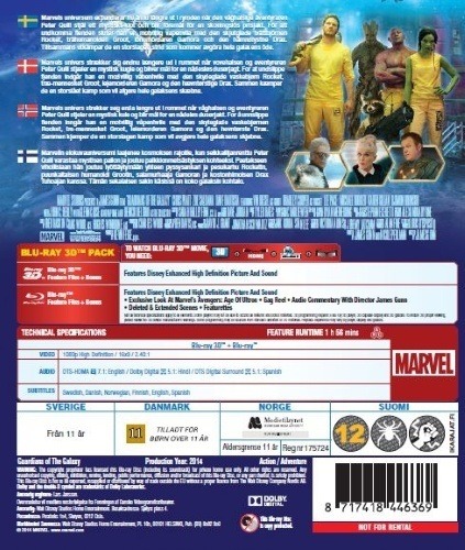 Guardians of the Galaxy, carátula trasera de las "ediciones del norte" con castelllano