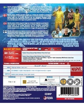 Guardians of the Galaxy, carátula trasera de las "ediciones del norte" con castelllano
