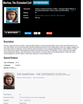 Edición Extendida de Marte (The Martian) listada en Australia