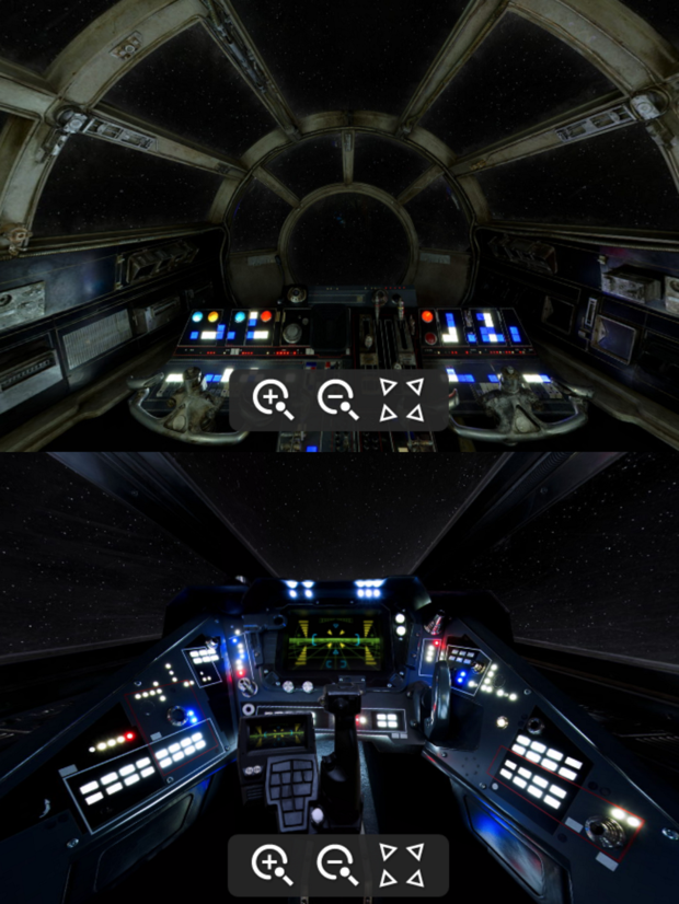 Vistazo en 360º a las cabinas del Halcón Milenario y de un X-wing