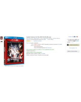 A 21,50 la edición 3D de Civil War en amazon