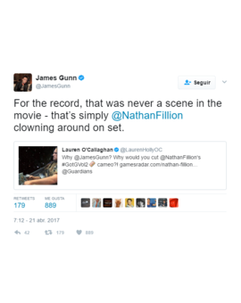 James Gunn confirma que esa imagen de Nathan Fillion nunca estuvo en la película, era simplemente Fillion payaseando por el set