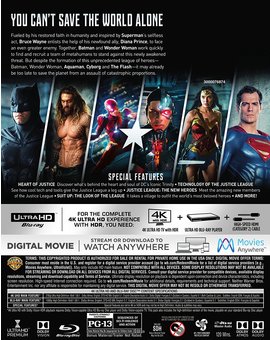 Contraportada del bluray y 4k de La Liga de la Justicia