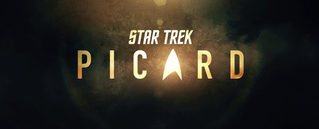 Logo de la serie STAR TREK PICARD, y foto de Patrick Stewart