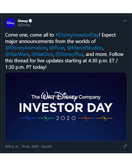Enlace para ver la junta de inversores de DISNEY, donde avisan de grandes anuncios