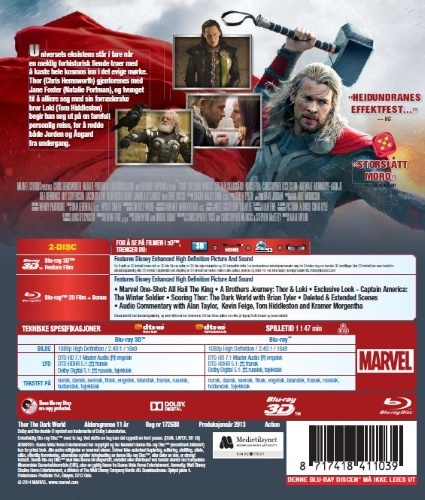 Caratula trasera del bluray 3D de Thor The Dark World