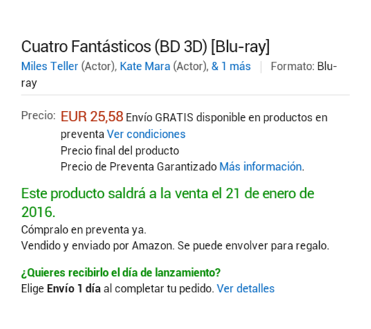 4 fantasticos 3D. En Amazon tambien sale.