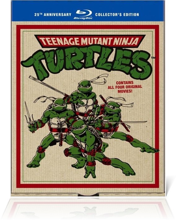 Treeemendo packaging de la colección de TMNT para USA!! caja de pizza a domicilio con 4 familiares de margarita, pepp-pperoni, cuatro estaciones y piamontesa JUAS!! 
