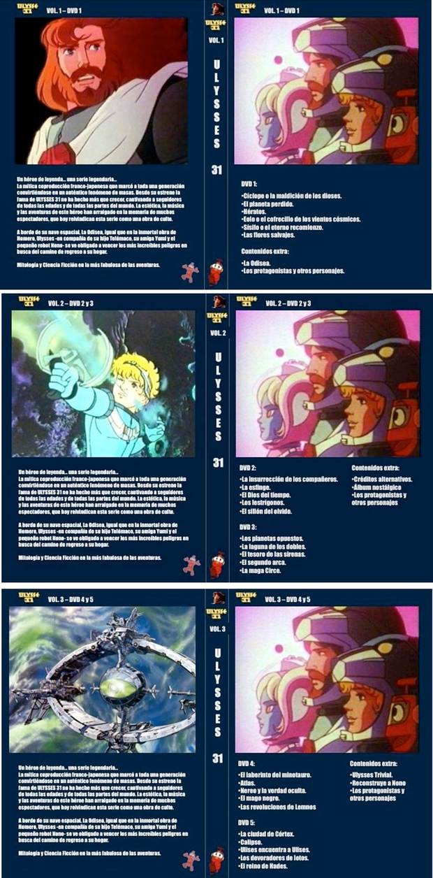 Mis carátulas... para la serie de dibujos Ulysse 31 en tres volúmenes (en DVD)