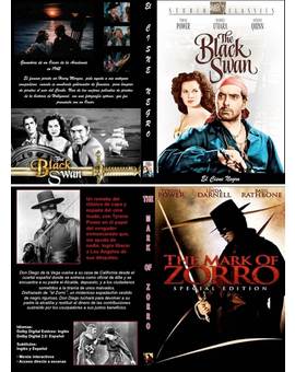 Mis carátulas... para las clásicas de Tyrone Power "El cisne negro" y "La marca del Zorro" (en DVD)